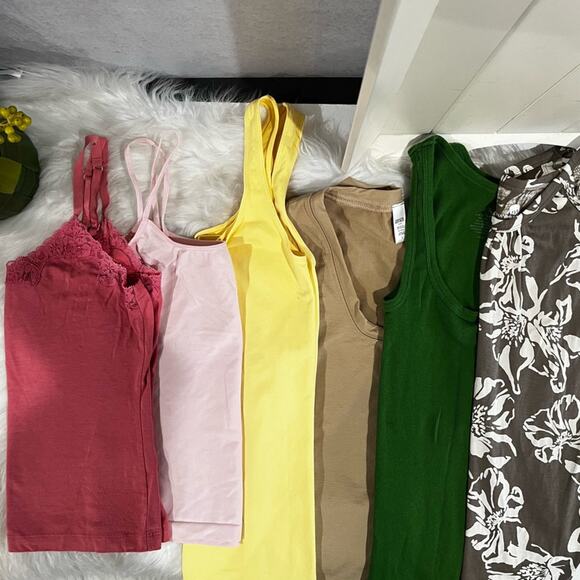 NEW Bundle Anthro J. Crew Multicolored Solid + Floral Basic Scoop Tank Tops XS/S - Picture 2 of 16